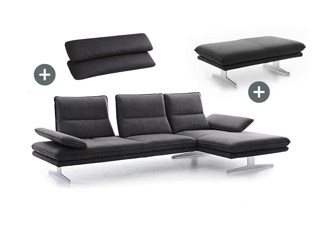 W.SCHILLIG Bundle Longchair broadway 16777 (B=311 cm) Stoff S37/95 anthracite inkl. Hocker und Kissen