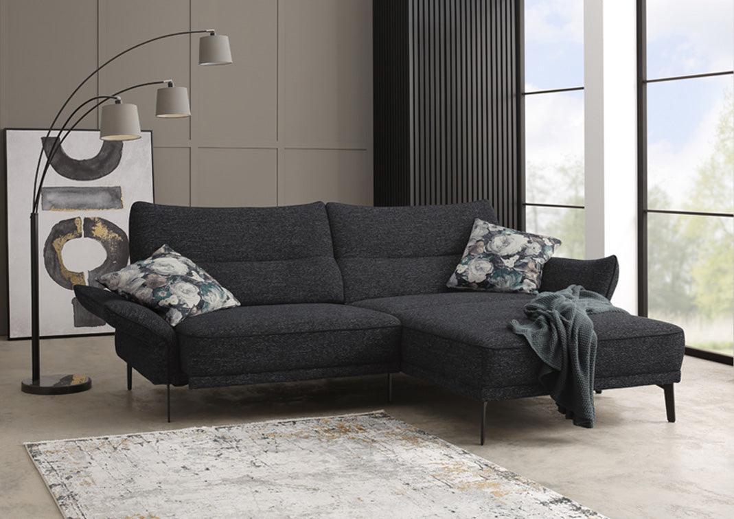 Ponsel Longchair Sofa Marie S378 Stoff grau mit Biese - Komfortmöbel24