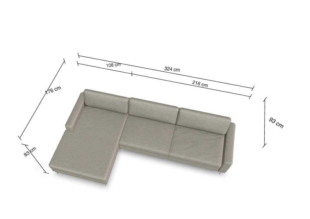 W.SCHILLIG Longchair aleXx 22850 (B=324 cm) Stoff O10/48 sand