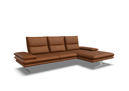 W.SCHILLIG Bundle Longchair broadway 16777 (B=291 cm) Leder Z77/50 cognac mit KF inkl. Hocker und Nierenkissen