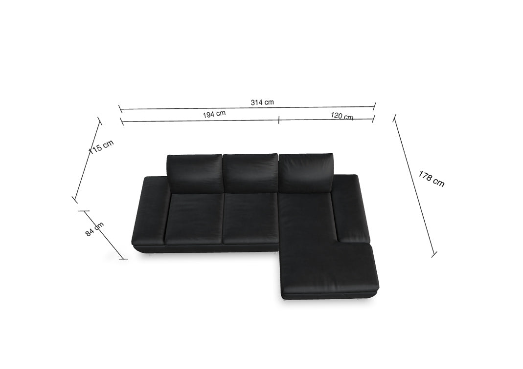 W.SCHILLIG Longchair taoo 15278 (B=314 cm) Leder Z73/99 nachtschwarz