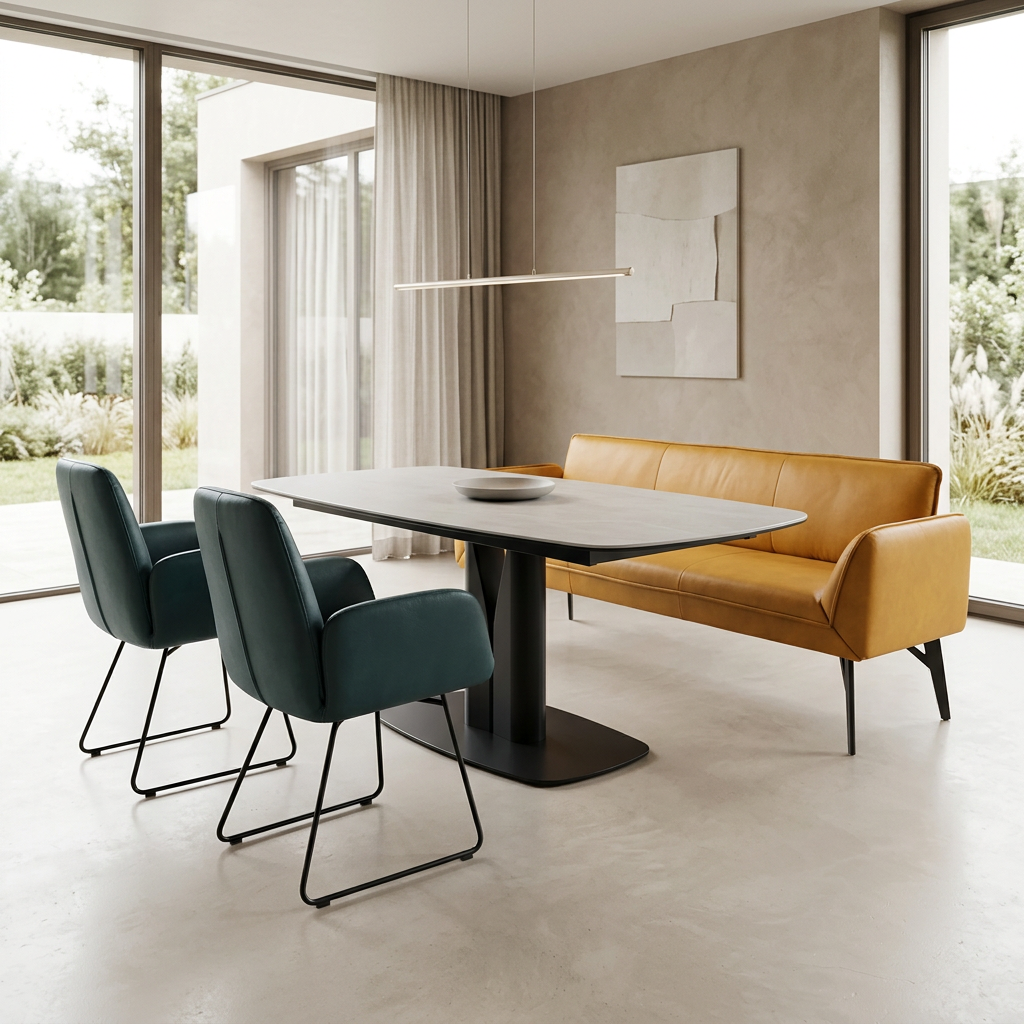 Moderner Dining-Lounge-Entwurf mit Olé-Stühlen und Drive-Bank
