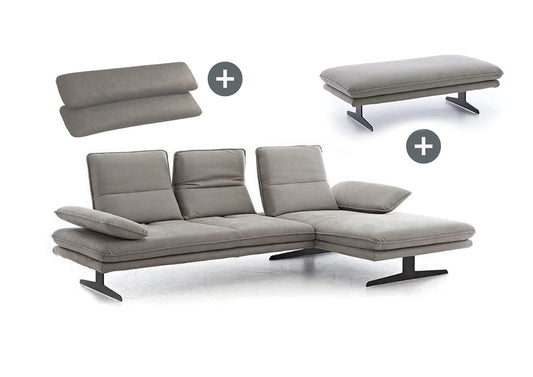 W.SCHILLIG Bundle Longchair broadway 16777 (B=271 cm) Stoff S37/21 grey inkl. Hocker und Kissen