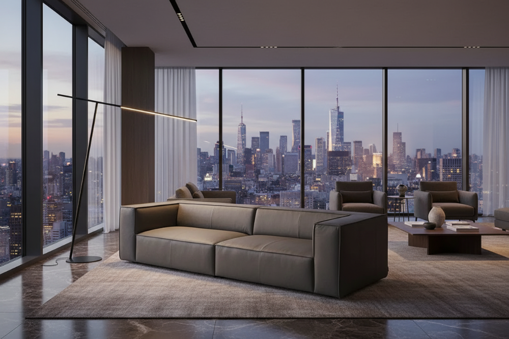 W.SCHILLIG Sofa around-the-block 18050 N120 Leder Z69/95 anthracite