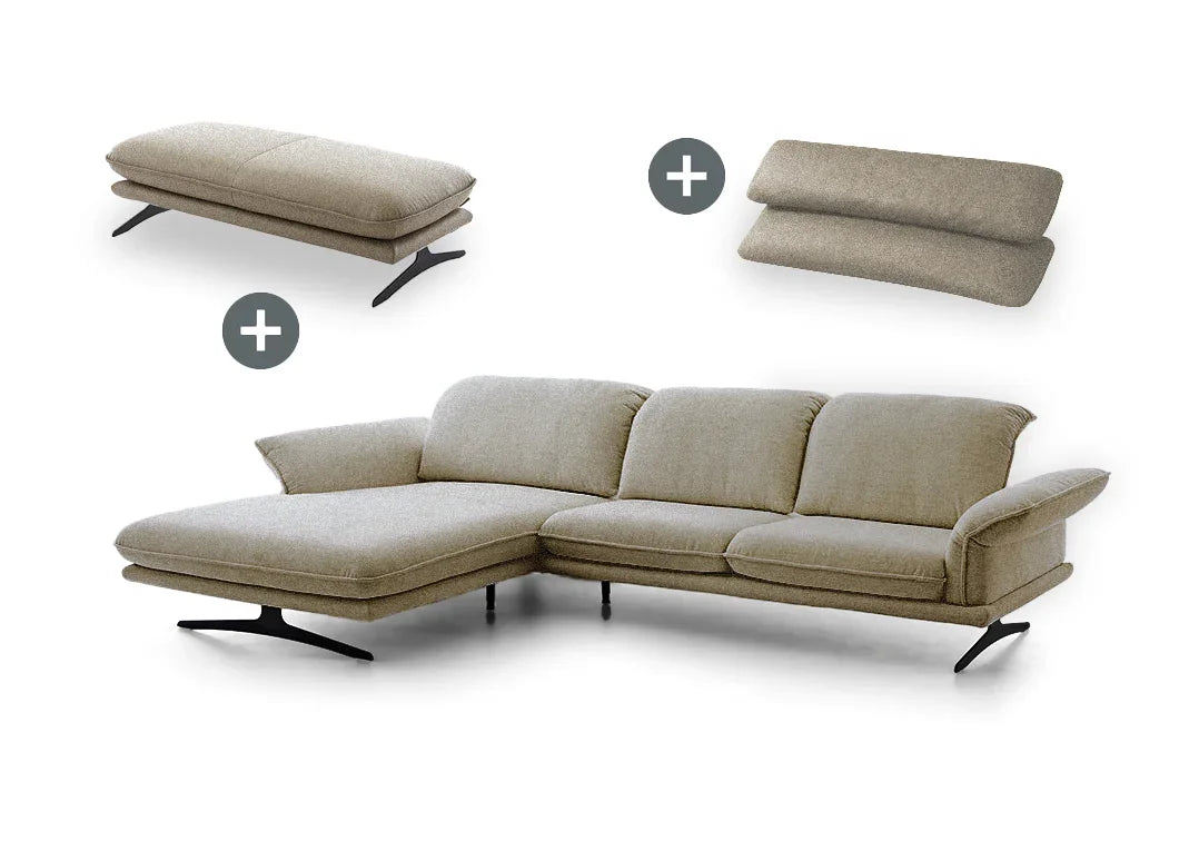 W.SCHILLIG Bundle Longchair olivia 24670 (B=323 cm) Stoff S22/49 sesame + Kissen + Hocker