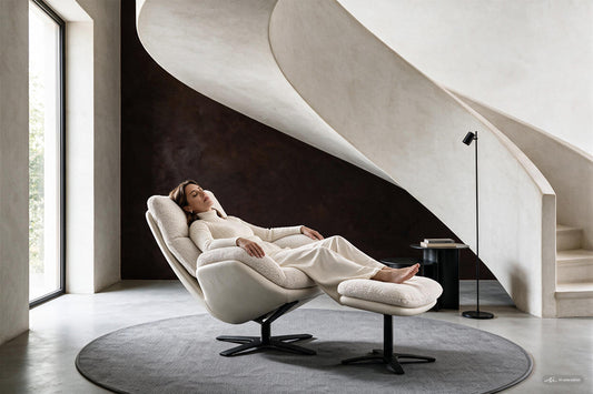 W.SCHILLIG Einzelsessel/Funktionssessel cloud9 - 31800 MD Leder/Stoff Kombi Z73/44 elfenbein V67/44 ivory mit Hocker
