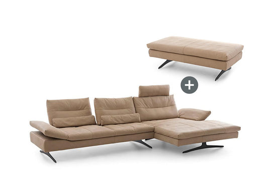 W.SCHILLIG Bundle Longchair seventy5 (B 342 cm) 16741 Leder Z78/49 sand