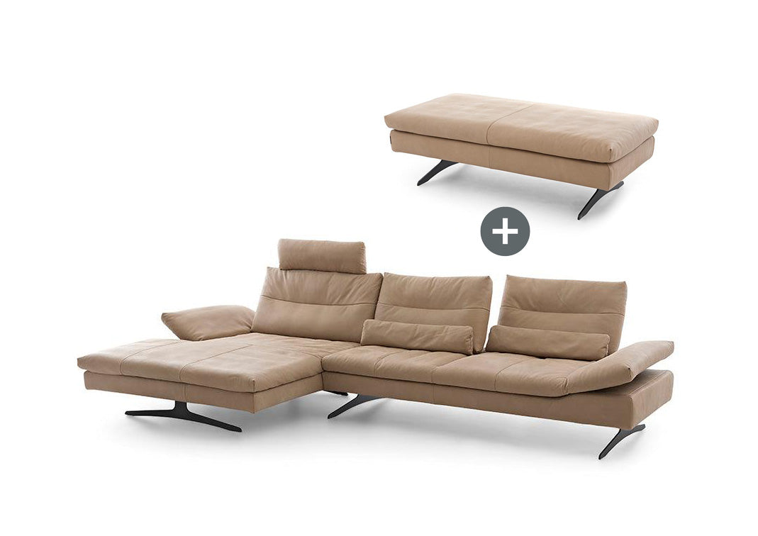 W.SCHILLIG Bundle Longchair seventy5 (B 342 cm) 16741 Leder Z78/49 sand