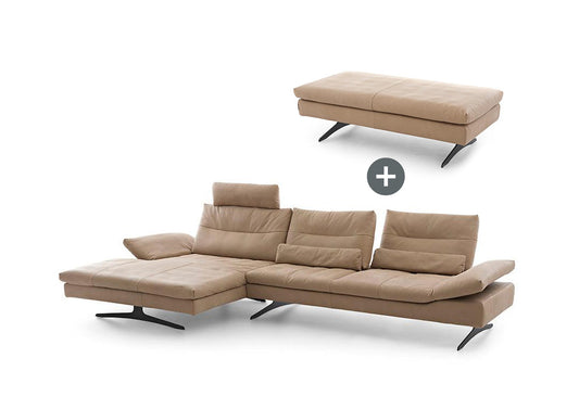 W.SCHILLIG Bundle Longchair seventy5 (B 342 cm) 16741 Leder Z78/49 sand