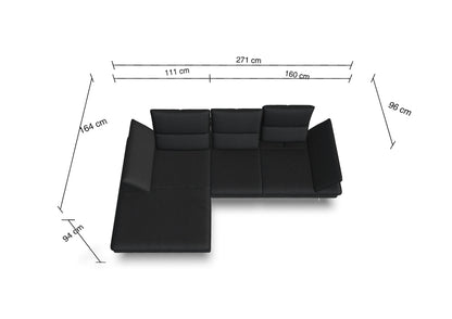 W.SCHILLIG Longchair broadway 16777 (B=271 cm) Stoff V52/99 schwarz + KF#850