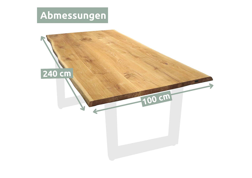 H4H Tischplatte 200 x 100cm mit Baumkante aus massiver Eiche