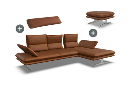 W.SCHILLIG Bundle Longchair broadway 16777 (B=291 cm) Leder Z77/50 cognac mit KF inkl. Hocker und Nierenkissen