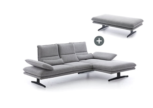W.SCHILLIG Bundle Longchair broadway 16777 (B=291 cm) Stoff R66/22 dolphin inkl. Hocker und Kissen