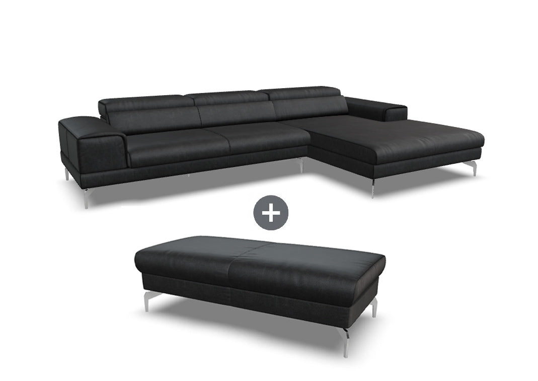 W.SCHILLIG Bundle Longchair piedroo plus 21156 (B=323 cm) Leder Z77/55 zartbitter inkl. Hocker G140
