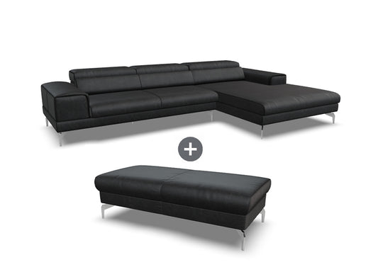 W.SCHILLIG Bundle Longchair piedroo plus 21156 (B=323 cm) Leder Z77/55 zartbitter inkl. Hocker G140