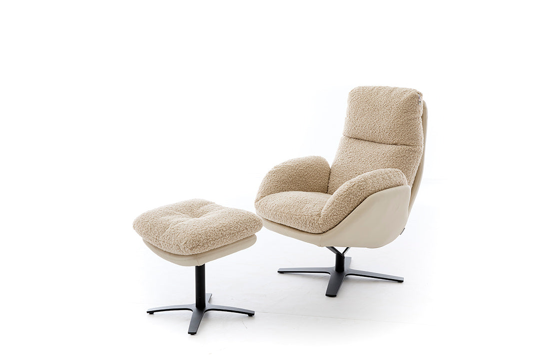 W.SCHILLIG Einzelsessel/Funktionssessel cloud9 - 31800 MD Leder/Stoff Kombi Z73/44 elfenbein V67/44 ivory mit Hocker