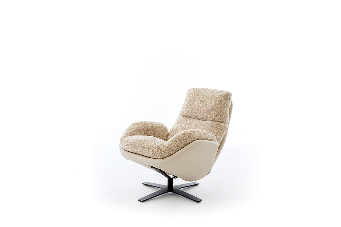W.SCHILLIG Einzelsessel/Funktionssessel cloud9 - 31800 MD Leder/Stoff Kombi Z73/44 elfenbein V67/44 ivory mit Hocker